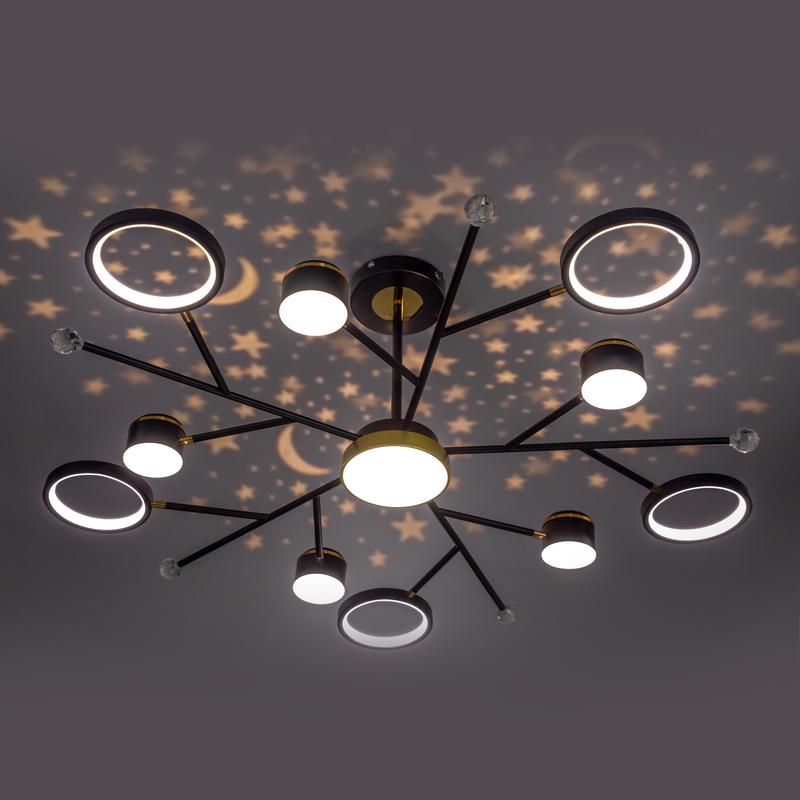  Люстра потолочная светодиодная диммируемая NOTTE с ДУ 3 режима проекция звездное небо 1170х330 100Вт 2700К/4200К/6400К 34кв.м черн./зол. Ritter 51596 2 фото в каталоге от BTSprom.by