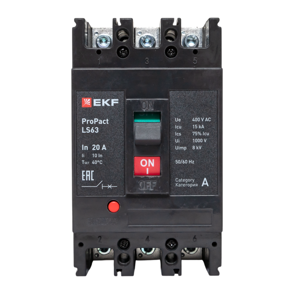  Выключатель автоматический 3п 20А 15кА LS63 ProPact EKF mccb-63-15-3-20-ls фото в каталоге от BTSprom.by