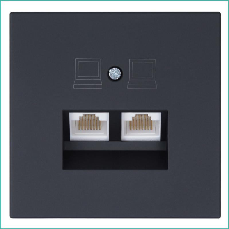 розетка компьютерная 2-м сп rj45 fd кат.5e с накладкой механизм черн. матов. soft touch jasmart fd6106pbm от BTSprom.by