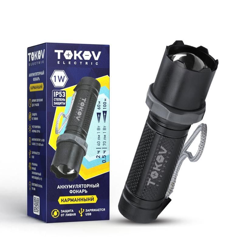 фонарь аккумуляторный ручной среднего размера корпус черн. tokov electric tke-rf-a-07 от BTSprom.by