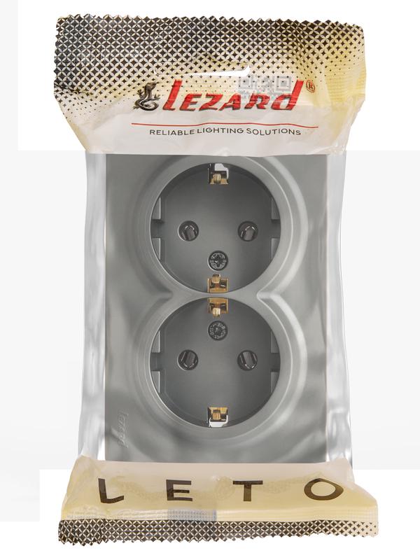  Розетка 2-м ОП LETO с заземл. закрытый корпус ПБТ платина LEZARD 752-3500-127B фото в каталоге от BTSprom.by