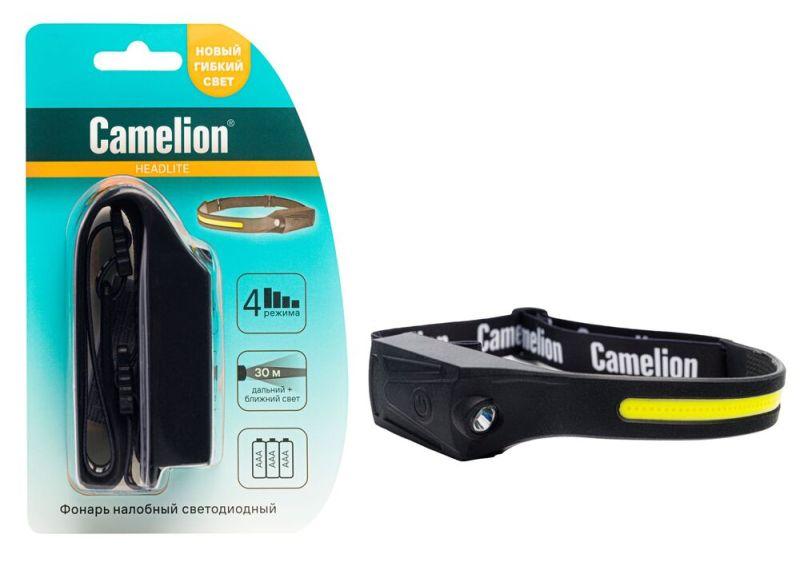 фонарь налобный led5383 лента каучук. cob+led 4 реж. 3xaaa пласт рези блист черн. camelion 15688 от BTSprom.by