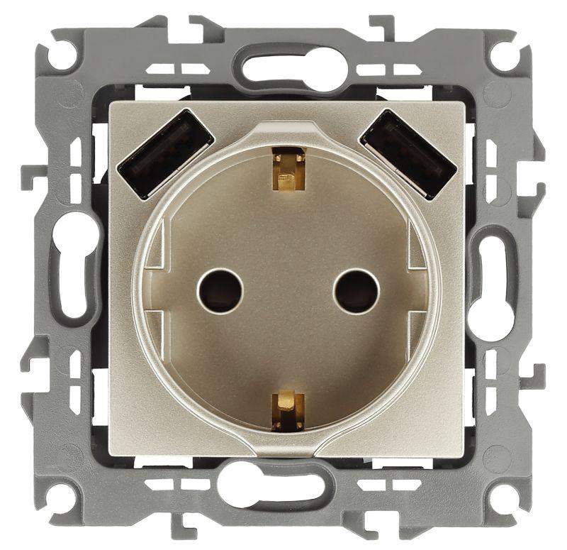 розетка 16а 250в 2p+e с 2хusb 5в-3а защ. шторки эра12 шампань 12-4109-04 эра б0047843 от BTSprom.by