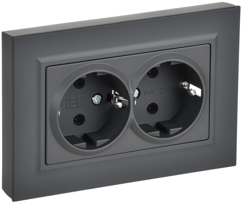 розетка 2-м сп brite рспл12-3-брг 16а в сборе с заземл. без защ. шторок плоская графит iek br-r27-16-k53-f от BTSprom.by
