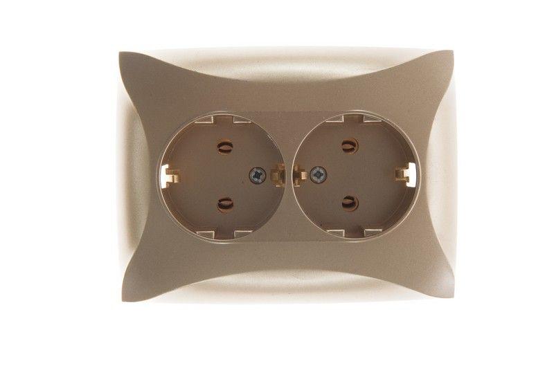  Розетка 2-м СП Дуэт 16А IP20 с заземл. шампань SchE WDE000424 фото в каталоге от BTSprom.by