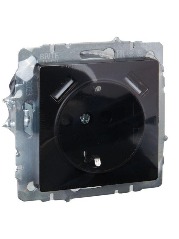  Розетка BRITE РЮш10-1-БрЧ 16А с USB A+A 2.1А с заземл. защ. шторки механизм черн. IEK BR-R14-16-U21-D21-K02 фото в каталоге от BTSprom.by