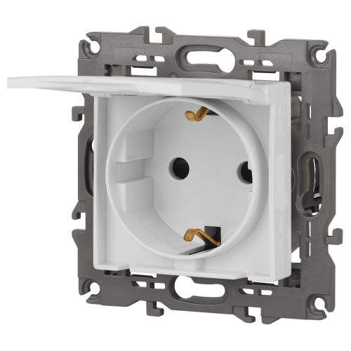  Розетка 1-м СП Эра Elegance 14-2103-01 16А IP20 16AX 250В 2P+E Schuko защ. шторки с крышкой бел. Эра Б0034278 фото в каталоге от BTSprom.by