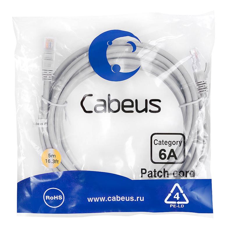 патч-корд u/utp кат.6a pc-utp-rj45-cat.6a-5m-lszh 2xrj45/8p8c неэкранир. lszh (10g) 5м сер. cabeus 7898c от BTSprom.by