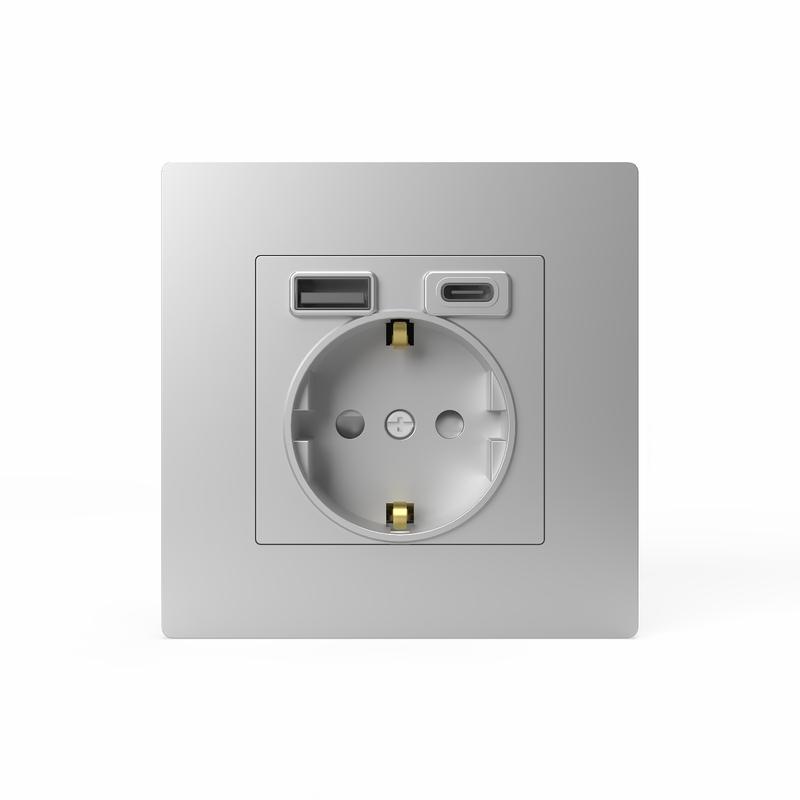  Розетка 1-м СП Pixel IP20 с заземл. с 2-мя заряд. устр. USB тип A+C механизм алюм. TOKOV ELECTRIC TKE-PX-R1U2AC-C03 фото в каталоге от BTSprom.by