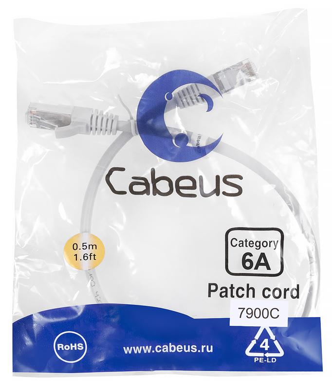 патч-корд s/ftp кат.6a pc-sstp-rj45-cat.6a-0.5m-lszh 2xrj45/8p8c экранир. lszh (10g) 0.5м сер. cabeus 7900c от BTSprom.by