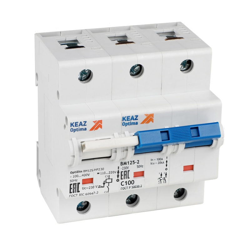 выключатель автоматический модульный 2п c 125а 10ка optidin bm125-2nc125-нр-8ln-ухл3 с независимым расцепителем кэаз 336374 от BTSprom.by
