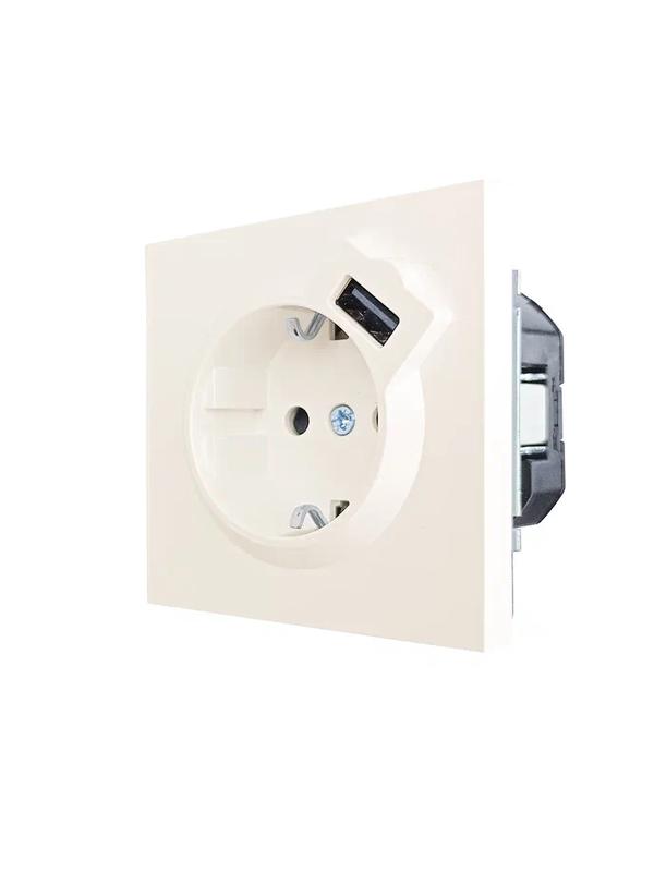  Розетка 1-мест. с/з+USB разъем СП ZIMA IP20 слон. кость LEZARD 704-9088-181 фото в каталоге от BTSprom.by
