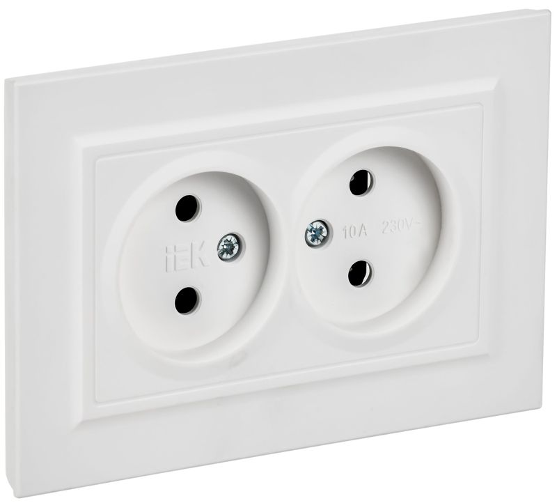 розетка 2-м сп brite рс12-2-браб 10а в сборе без заземл. без защ. шторок арктич. бел. iek br-r20-10-k91-f от BTSprom.by