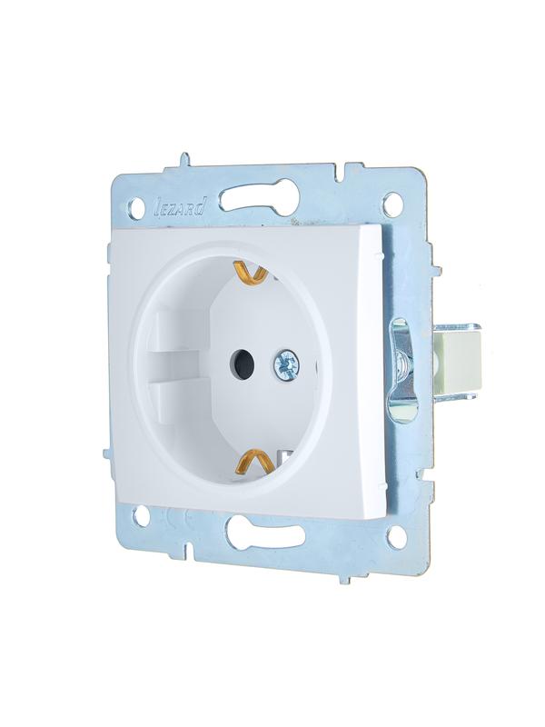  Розетка 1-м СП ASTI 16А IP20 с заземл. защ. шторки термопласт механизм бел. LEZARD 7081-0288-124B фото в каталоге от BTSprom.by