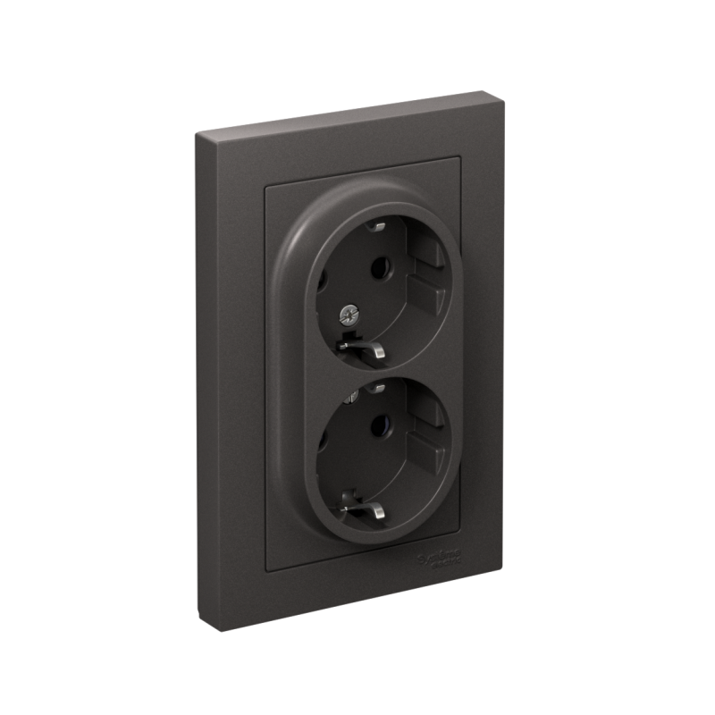 розетка двойная atlasdesign с заземл. со шторками 16а в сборе базальт se atn001426 от BTSprom.by