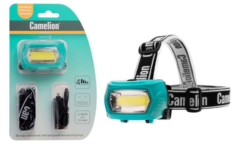 фонарь налобный led53411 аккум. 3.7в cob 3вт 3 реж. 3 x aaa type-c блист зел. camelion 15763 от BTSprom.by