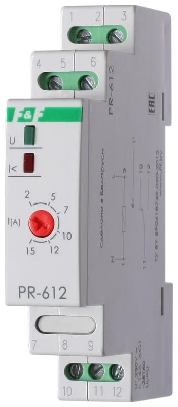 реле тока рr-612 (2-15а монтаж на din-рейке 35мм 230в ac 16а 1перекл ip20) f&f ea03.003.003 от BTSprom.by