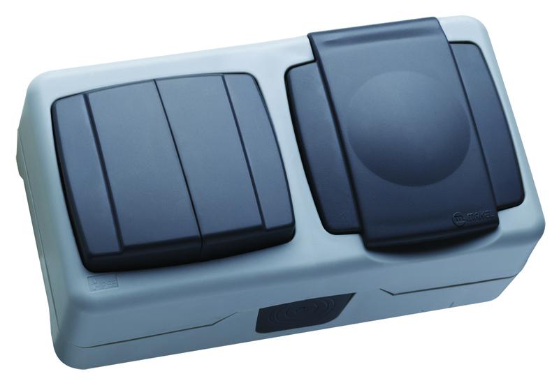 выключатель 2-кл. + розетка ip44 с крышкой makel 37064203 от BTSprom.by