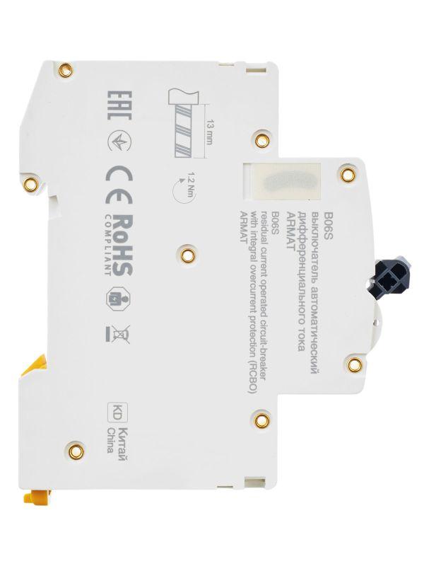  Выключатель автоматический дифференциального тока 2п (1P+N) C 16А 30мА тип A АВДТ B06S 18мм ARMAT IEK AR-B06S-1N-C16A030 фото в каталоге от BTSprom.by