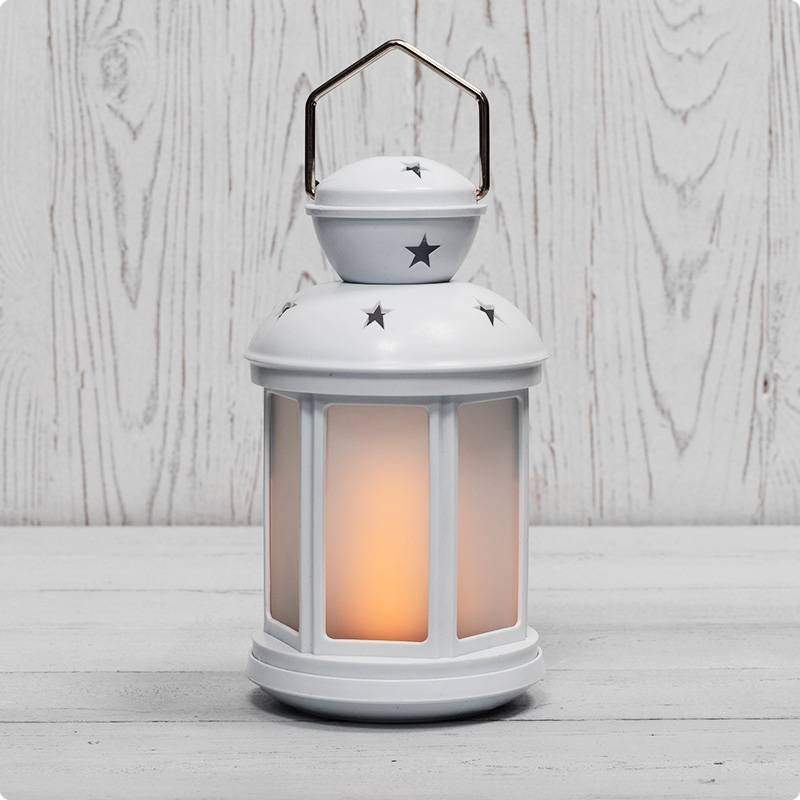 декоративный фонарь с эффектом пламени свечи, белый корпус, размер 12х12х20,6 см, цвет теплый белый от BTSprom.by