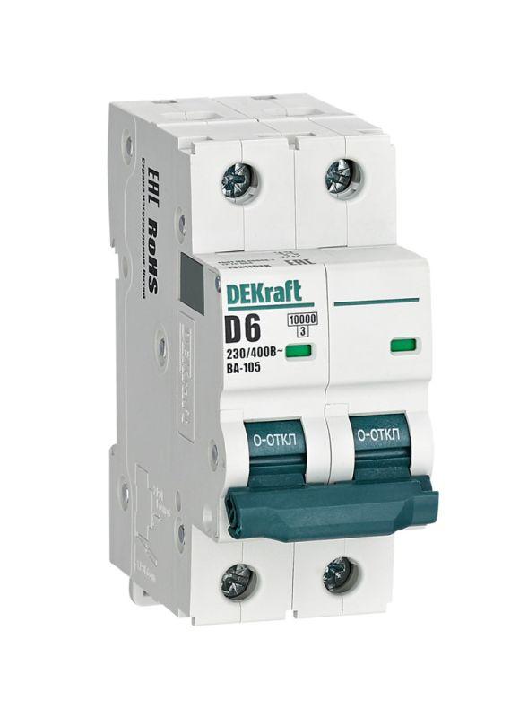 выключатель автоматический модульный 2п d 6а 10ка ва-105 dekraft 13211dek от BTSprom.by