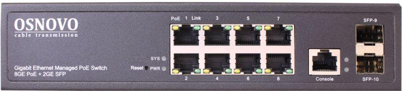 Коммутатор гигабитный L2 PoE на 10 портов 8 х10/100/1000 Base-T PoE 2хSFP 1000 Base-T PoE на порт до 30Вт суммарно до 150Вт SW-80802/L(150W) OSNOVO 1000641205 фото в каталоге от BTSprom.by