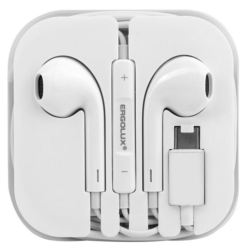  Наушники вкладыши с микрофоном ELX-WHP03-C01 проводные Type-C 1.2м коробка+бокс бел. ERGOLUX 15284 фото в каталоге от BTSprom.by