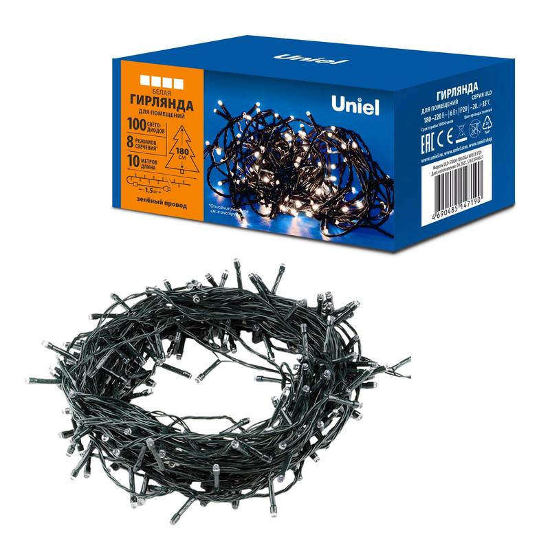 гирлянда светодиодная uld-s1000-100/dga white ip20 10м 100 led бел. свет провод зел. uniel ul-00008408 от BTSprom.by