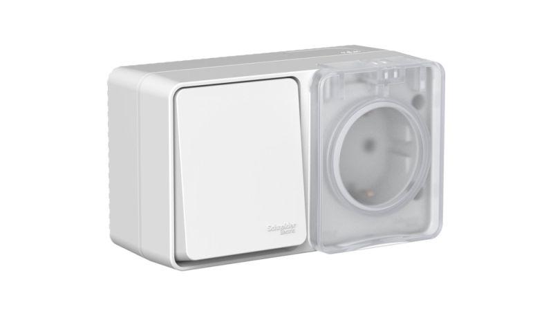 блок оп atlasdesign profi ip54 (розетка 16а заземл. защ. шторки + 1-кл. выключатель 10а) сер. se atn543070 от BTSprom.by