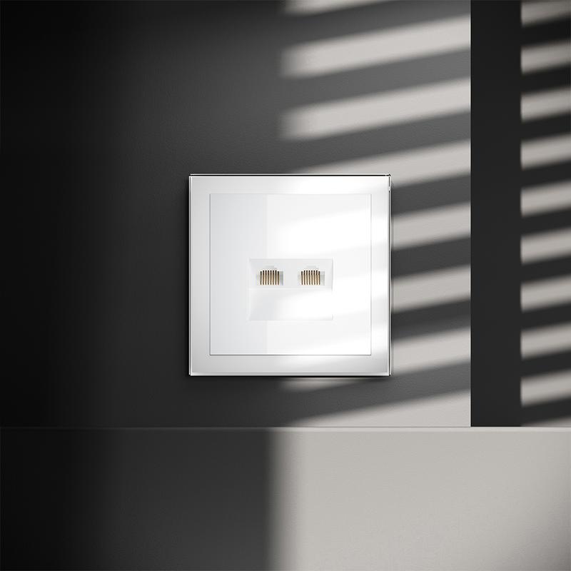  Розетка компьютерная 2-м СП S70 RJ45 + RJ45 кат.6 механизм бел. глянцевый Voltum VLS060201 фото в каталоге от BTSprom.by