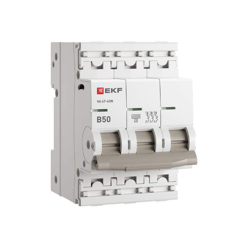 выключатель автоматический 3п b 50а 4.5ка ва 47-63n proxima ekf m634350b от BTSprom.by