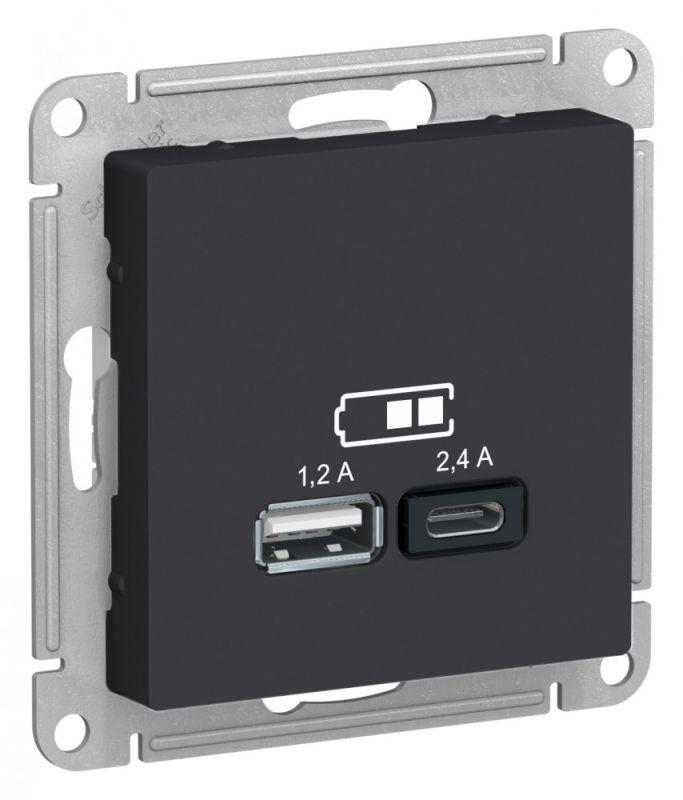 розетка usb atlasdesign тип a+c 5в/2.4а 2х5в/1.2а механизм карбон se atn001039 от BTSprom.by