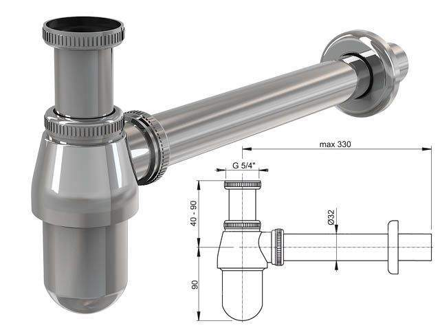сифон для умывальника o32, цельнометаллический, с накидной гайкой 5/4, alcaplast от BTSprom.by