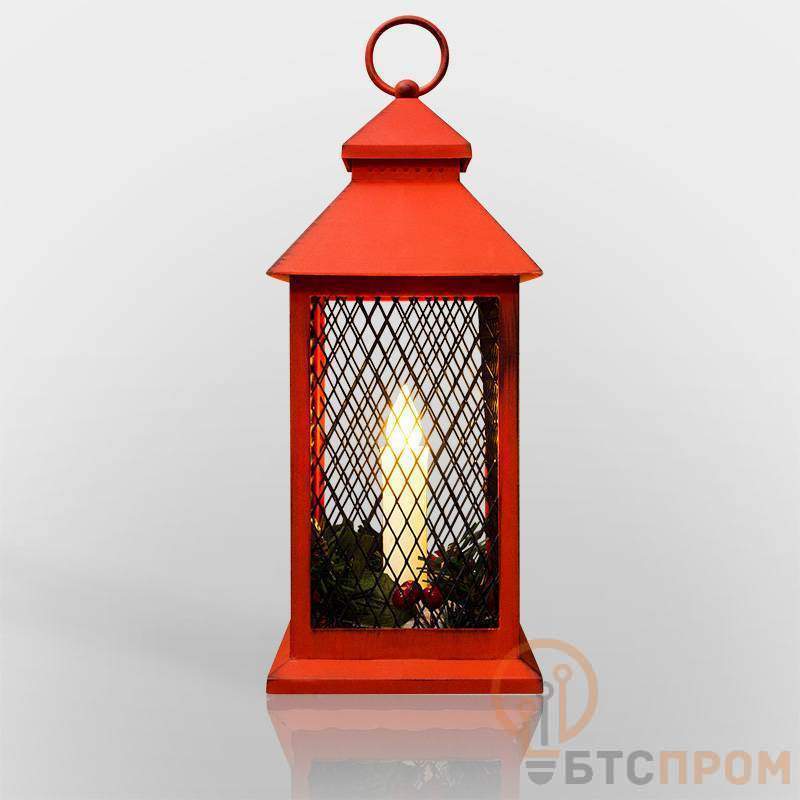  Декоративный фонарь со свечкой, красный корпус, размер 13,5х13,5х30,5 см, цвет теплый белый фото в каталоге от BTSprom.by
