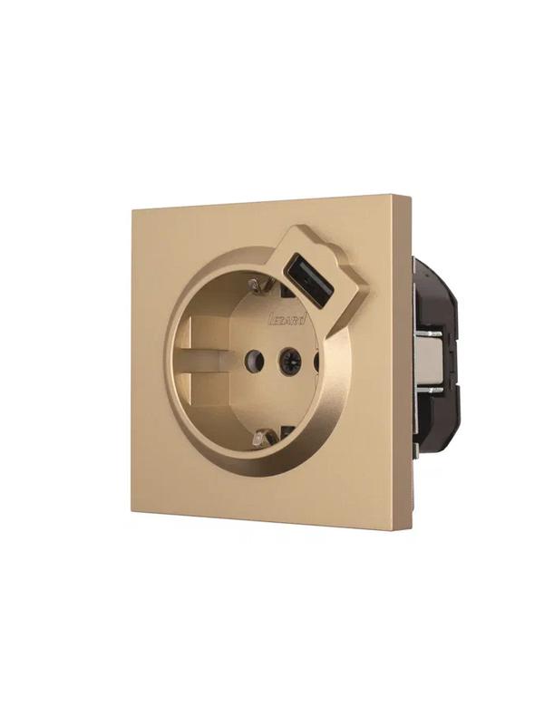  Розетка 1-мест. с/з+USB разъем СП ZIMA IP20 зол. LEZARD 704-3688-181 фото в каталоге от BTSprom.by