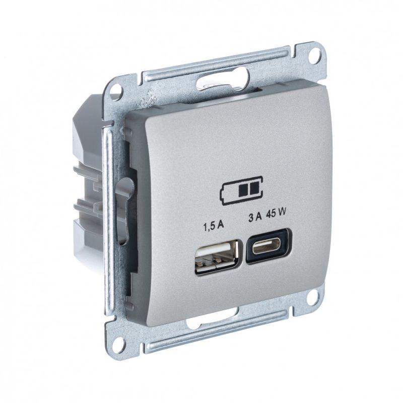 розетка usb glossa тип a+c 45вт qc pd высокоскор. зу механизм платина se gsl001229 от BTSprom.by