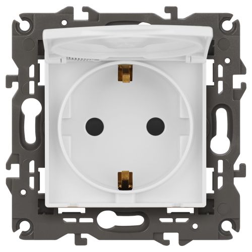  Розетка 1-м СП Эра Elegance 14-2103-01 16А IP20 16AX 250В 2P+E Schuko защ. шторки с крышкой бел. Эра Б0034278 фото в каталоге от BTSprom.by