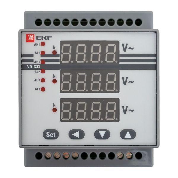  Вольтметр цифровой VD-G33 на DIN-рейку трехфазный EKF vd-g33 фото в каталоге от BTSprom.by
