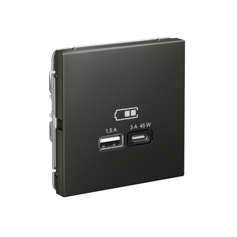  Розетка USB ArtGallery тип A+C 45Вт QC PD высокоскор. ЗУ механизм базальт SE GAL001429 фото в каталоге от BTSprom.by