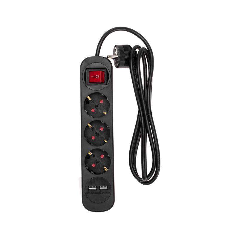 удлинитель 3х1.5м с заземл. standard 2хusb 3х1кв.мм с выкл. черн. rexant 13-4021 от BTSprom.by