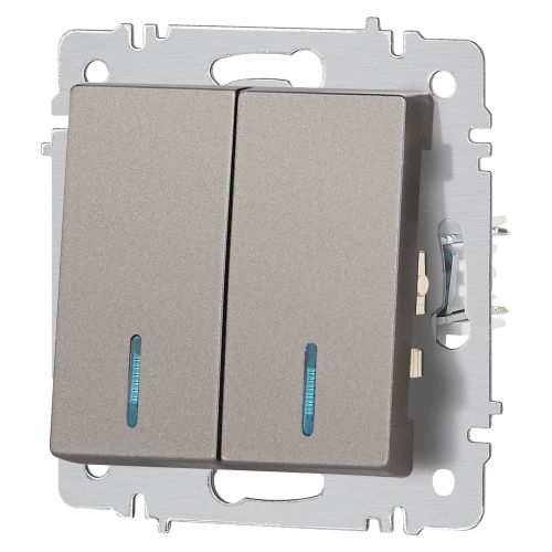  Выключатель 2-кл. СП Accent 6-105-09 10А IP20 250В с подсветкой AL/CU титан Intro Б0063525 фото в каталоге от BTSprom.by