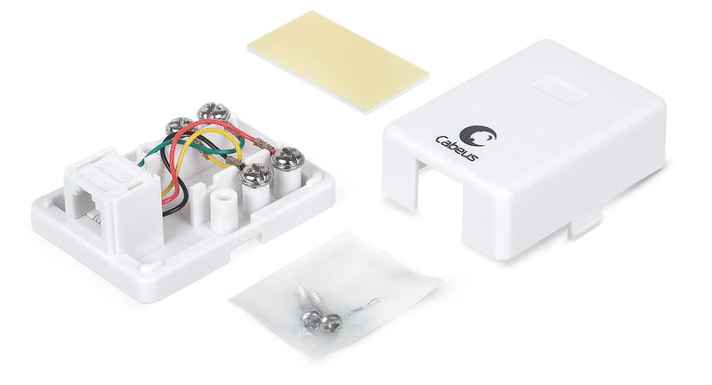  Розетка телефонная 1-м ОП WS-6P4C-TEL-1 RJ12 (6P4C) бел. Cabeus 7483c фото в каталоге от BTSprom.by