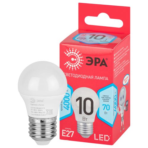 Лампа светодиодная RED LINE LED P45-10W-840-E27 R 10Вт P45 шар 4000К нейтр. бел. E27 Эра Б0050234 фото в каталоге от BTSprom.by
