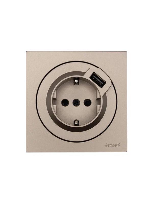 Розетка 1-м СП OSEN с заземл. + USB разъем механизм титан LEZARD 743-3788-181 фото в каталоге от BTSprom.by