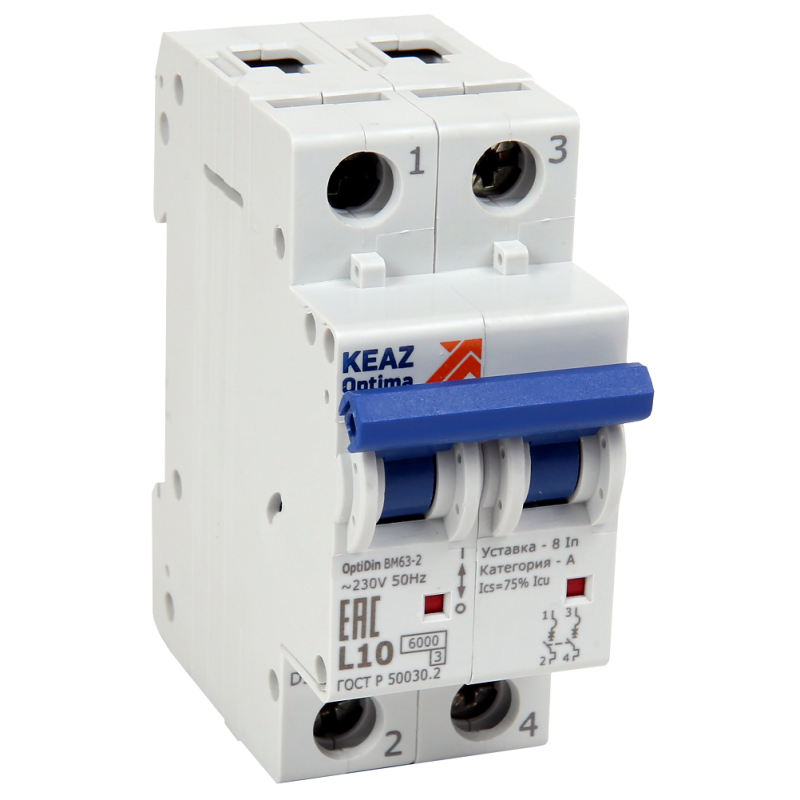 выключатель автоматический модульный 2п l 3а 6ка optidin bm63-2l3-ом4-рег кэаз 235852 от BTSprom.by
