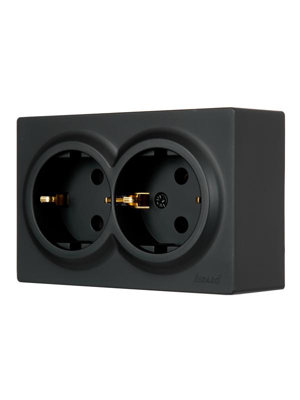  Розетка 2-м ОП LETO с заземл. закрытый корпус ПБТ черн. бархат LEZARD 752-4200-127B фото в каталоге от BTSprom.by
