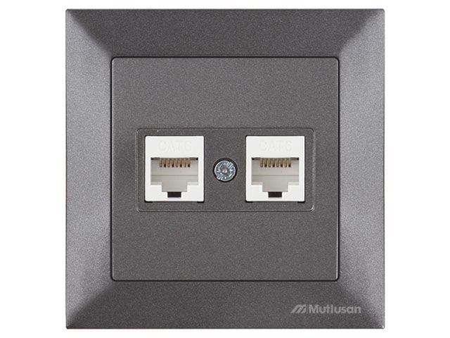 розетка компьютерная 2xrj45 (cat6, скрытая) дымчатая, daria, mutlusan ((2xrj 45) 8-pin, соединения типа 568a или 568b) 2120 141 0195 от BTSprom.by