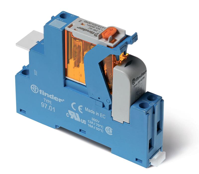 модуль интерфейсный (сборка 46.61.9.125.0040 + 99.02.9.220.99 + 97.01spa) электромеханич. реле 1co 16а agni 125в dc ip20 винт. клеммы пластик. клипса led + диод кнопка тест + мех. индикатор finder 4c0191250050spa от BTSprom.by