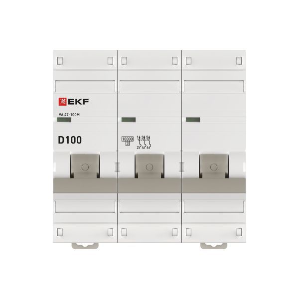  Выключатель автоматический модульный 3п D 100А 10кА ВА 47-100M электромагнит. расцеп. PROxima EKF mcb47100m-3-100D-pro фото в каталоге от BTSprom.by