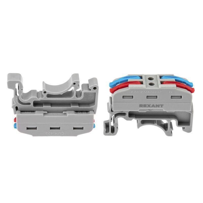  Клемма строительно-монтажная СМК проходная 222-422D 2п 0.08-4кв.мм с креплением на DIN-рейку сер. (уп.50шт) Rexant 07-5239 фото в каталоге от BTSprom.by